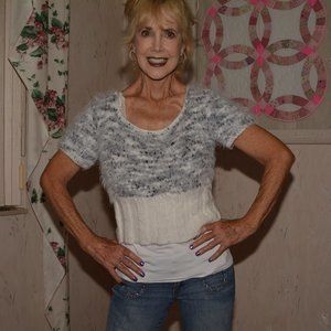 Hand crochet two tone sweater in black and white